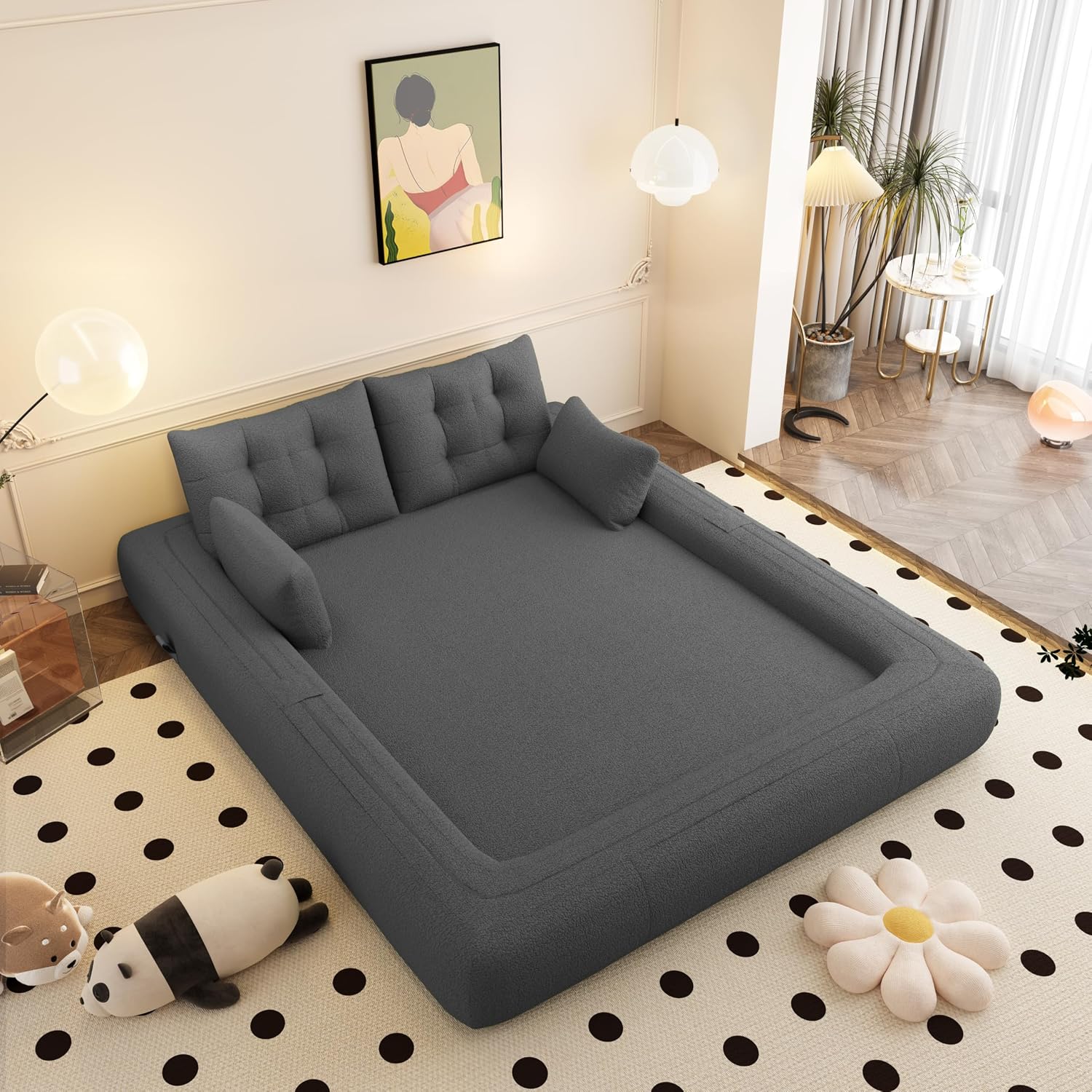 VireoNest NestCouch boneless sofa in grey teddy fabric