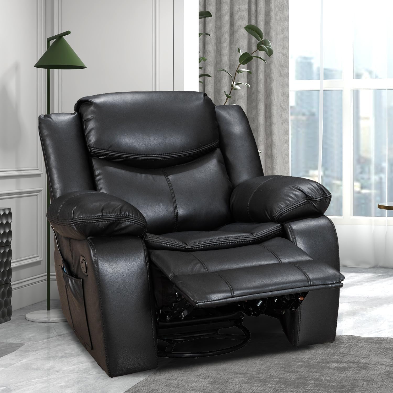 VireoNest Swivel leather rocker recliner in black