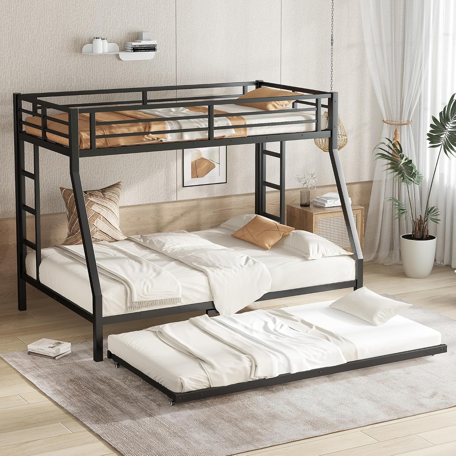 VireoNest Bunk twin-over-full metal bed with trundle